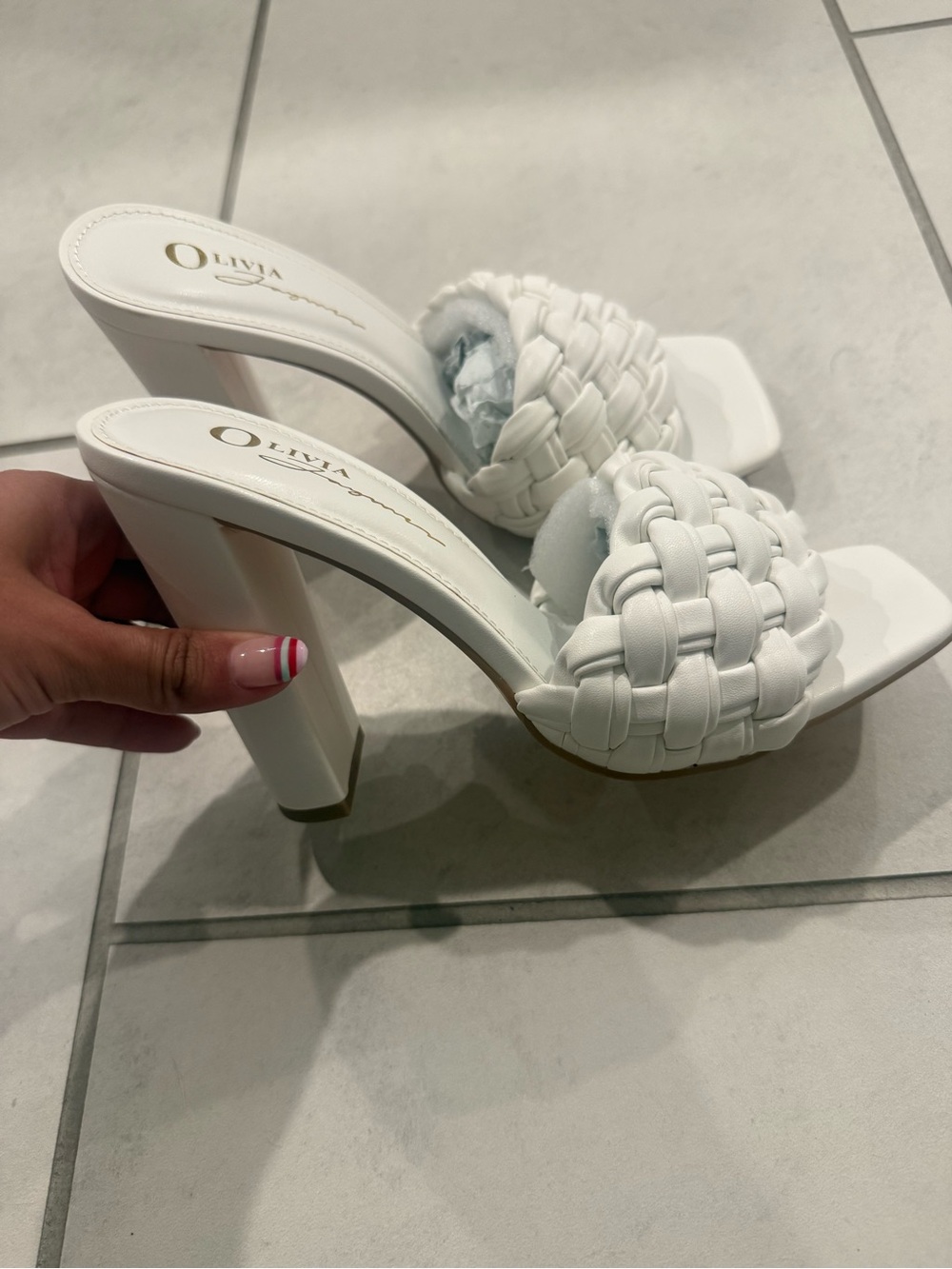 Heeled Woven Slide Sandals in White